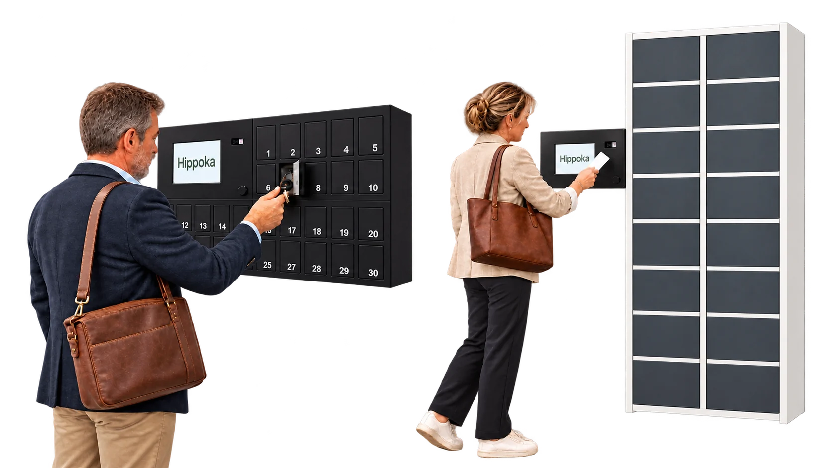 Petit casier à clés et grande armoire connectée HIPPOKA utilisés par deux personnes