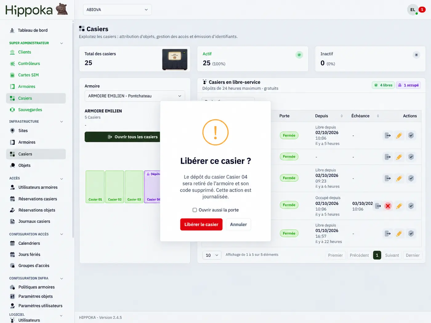 logiciel hippoka liberer casier